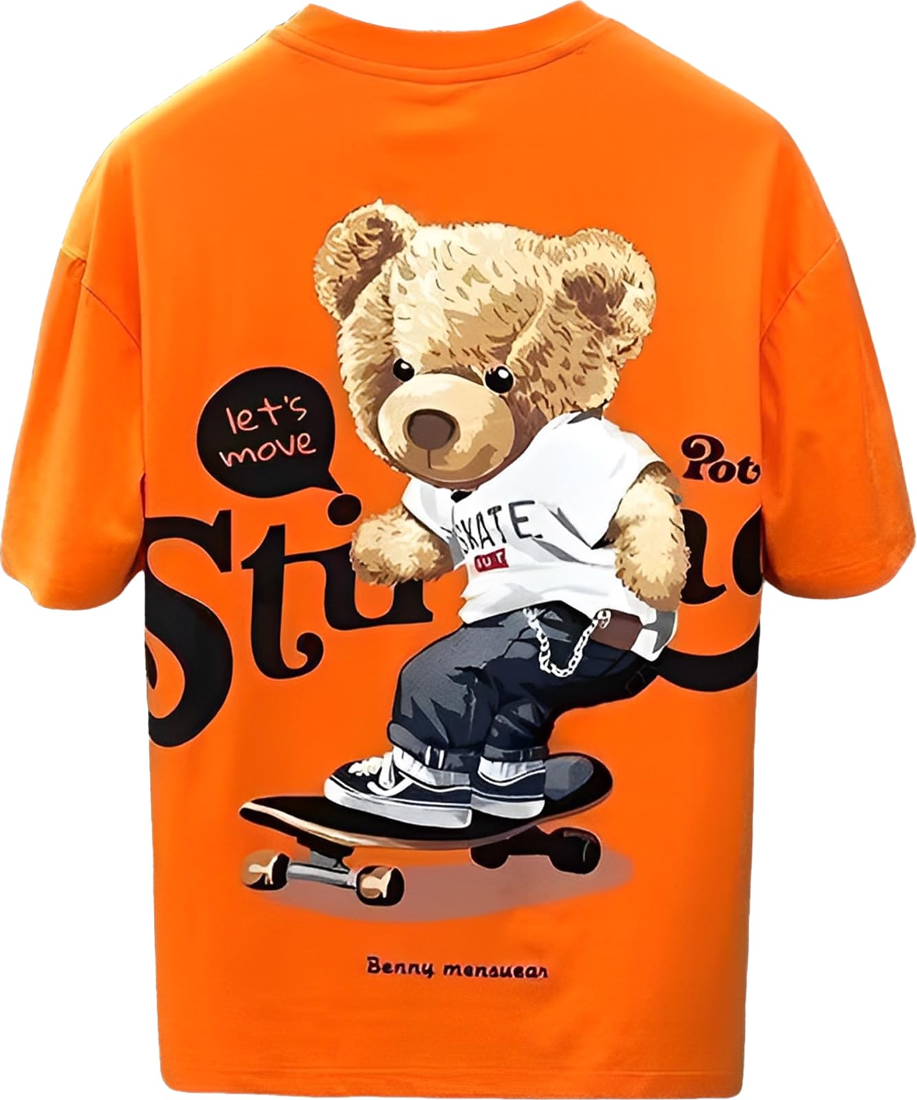 

Luxe Relax Men s Bag Print Bear Back Print T-Shirt, Loose Fit, Lightweight, Orange, Size 5S-L09-OR2XL