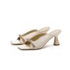 Square head French high heels women's 2025 small fragrant style with skirt rhinestone high heels slippers outer wear temperament thick heel sandals
