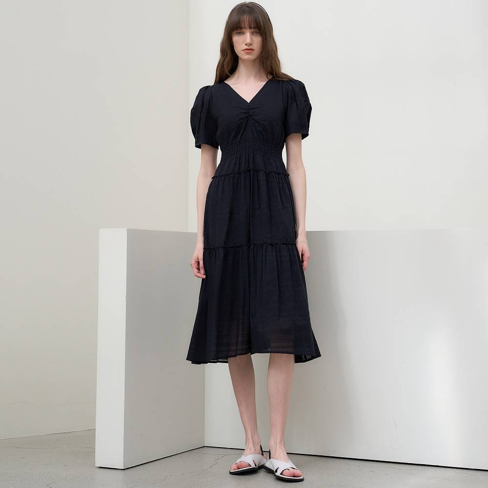 MITTE Poplin Shirring Dress_Black