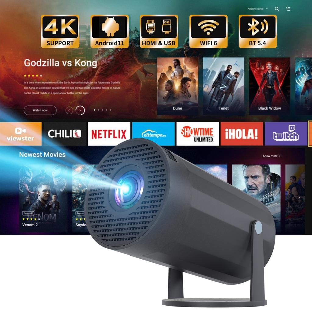 S200 4K Supported Mini Projector, Portable Wireless Screen Mirroring Projector, Compact Size for Home Theater