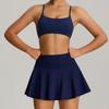 Womens Seamless Yoga Sports Set With Built-in Bra Pocket Skirt Outdoor Fitness Tennis Badminton