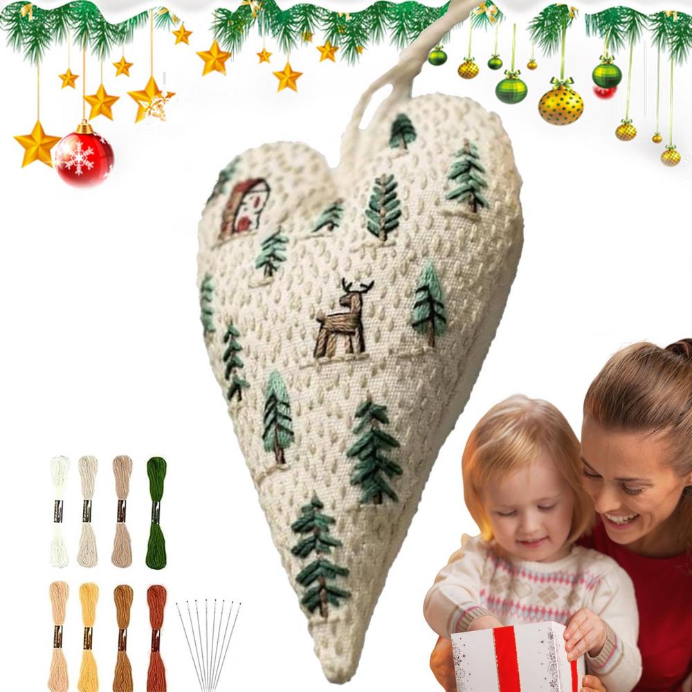 Beginner Embroidery Kit For Adults Heart Ornament Embroidery Practice Kits Complete Set Art Craft For Seniors Adults Teens Home