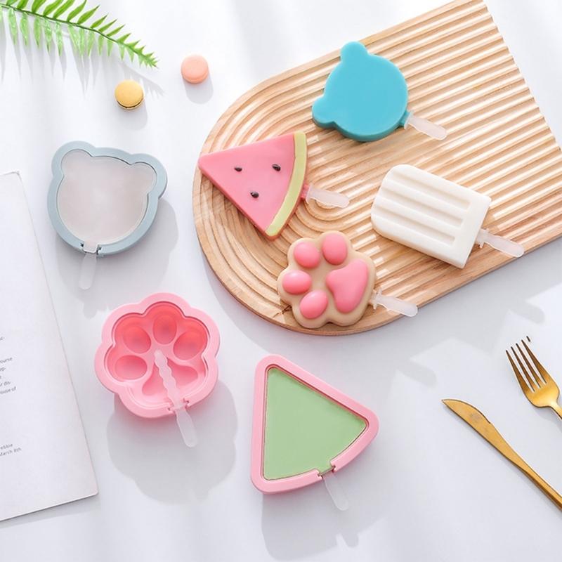 Silicone Popsicle-Molds Reusable Ice Pop-Moulds Watermelon Cat-Claw Bear Shape Mold for Children DIY Ice Popsicle-Mold