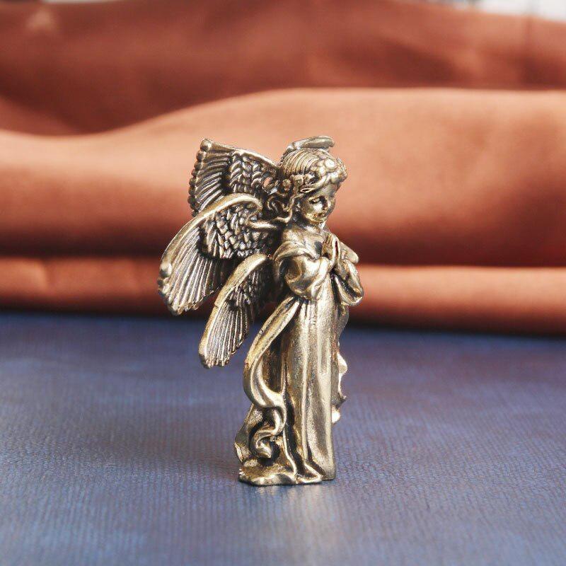 Copper Six Winged Angel God Love Cupid Statue Small Ornaments Brass Angel Figurines Desktop Decorations Home Decors Accessories