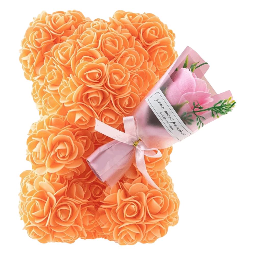 24cm Size Eternal Rose Bear Flower Bouquet Long Lasting Artificial Flower Gift Creative Design Artificial Rose Rose Bear оранжевый