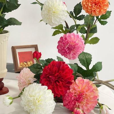 Artificial Chrysanthemum Ball Flowers with 1 Head Bloom And 1 Bud Fake Mums Hydrangea Bouquet for DIY Bridal Wedding Bouquet Home Garden Party Office