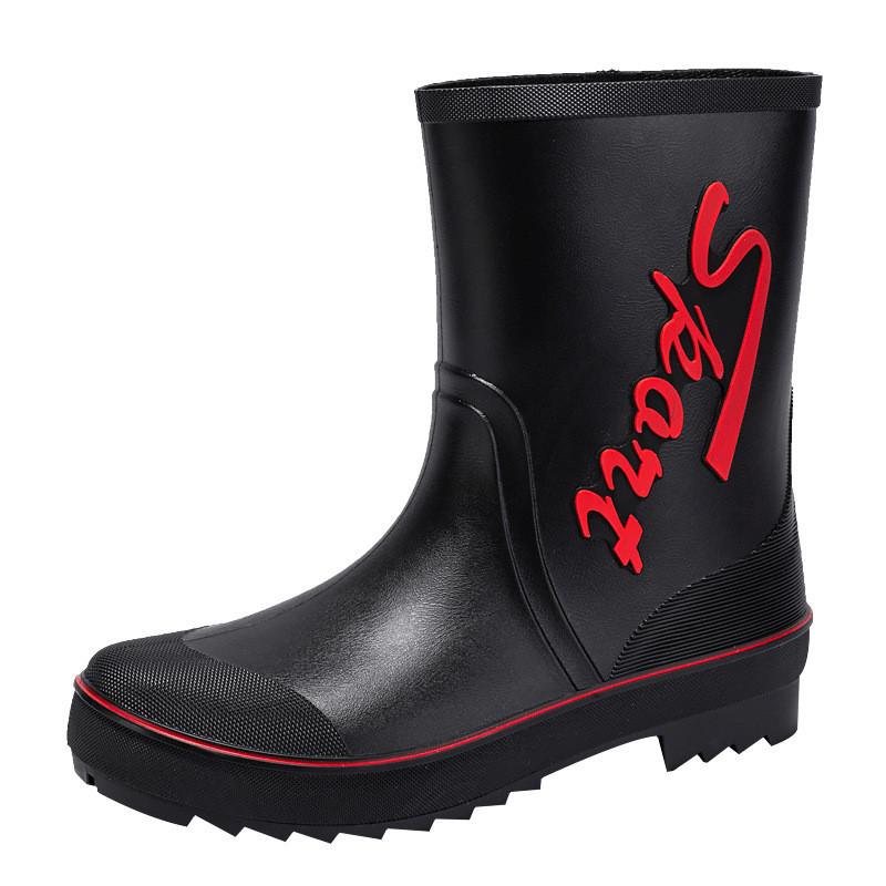 

British medium rain boots men s rubber shoes fleece warm rain shoes kitchen car wash non-slip water boots fishing work water shoes 45