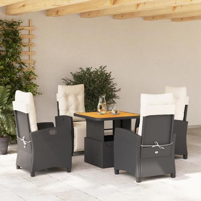 VidaXL Ensemble à Manger de Jardin avec Coussins 5pcs, Table de Terrasse, Meubles de Patio, Mobilier d'Extérieur, Noir 3277377