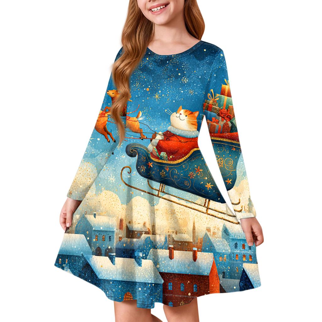 Girls' Princess Dress - Long Sleeve A-Line T-Shirt Dress Christmas Day