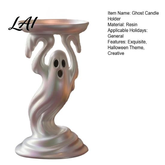 Dark Fairy Tale Style Decor Cute Ghost Candle Holder Iridescent Resin Spooky Pedestal for Tealight Stand Taper Candles Gothic Candlestick Home Table
