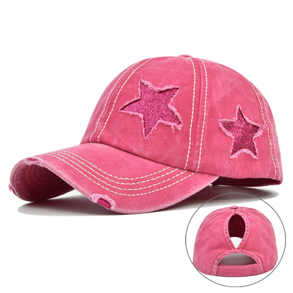 Baseball Cap Summer Star Women's Ponytail Fashion Wash Cotton Hat Snapback Female Casual Retro Visor Caps For Women Adjustable