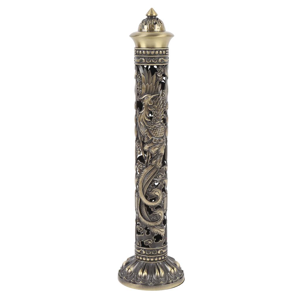 Brass Vertical Incense Holder Exquisite Dragon Phoenix Retro Incense Stick Holder for Meditation Room Teahouse Decoration