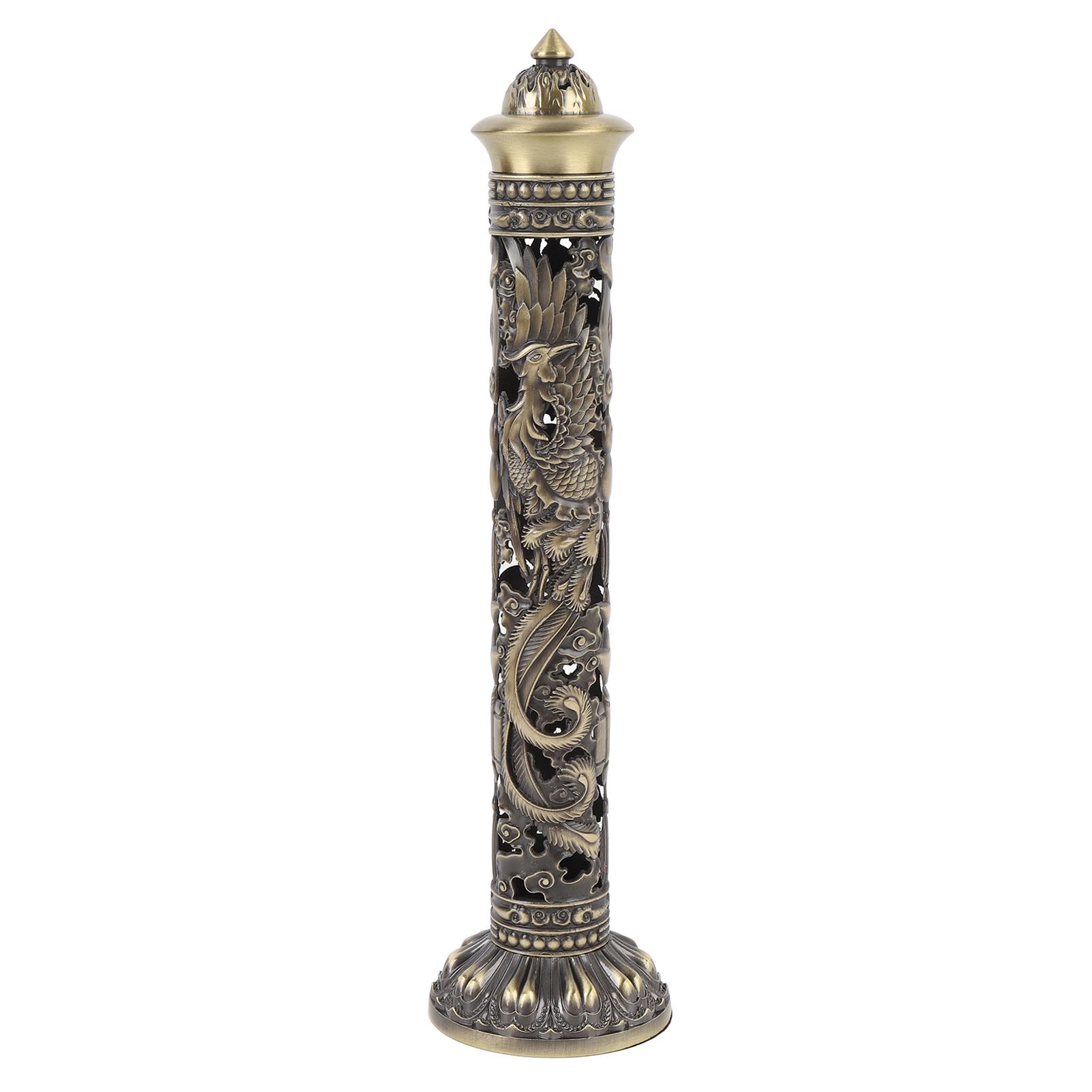 

Brass Vertical Incense Holder 28.3cm Height Exquisite Dragon Phoenix Retro Incense Tower Holder for Meditation Room Tea Room
