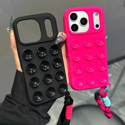 Candy Color Suction Cup Phone Case For iPhone 16 17 Air 11 15 14 12 13 Pro Max Anti-Slip Silicone Sucker Pad Lanyard Strap Cover