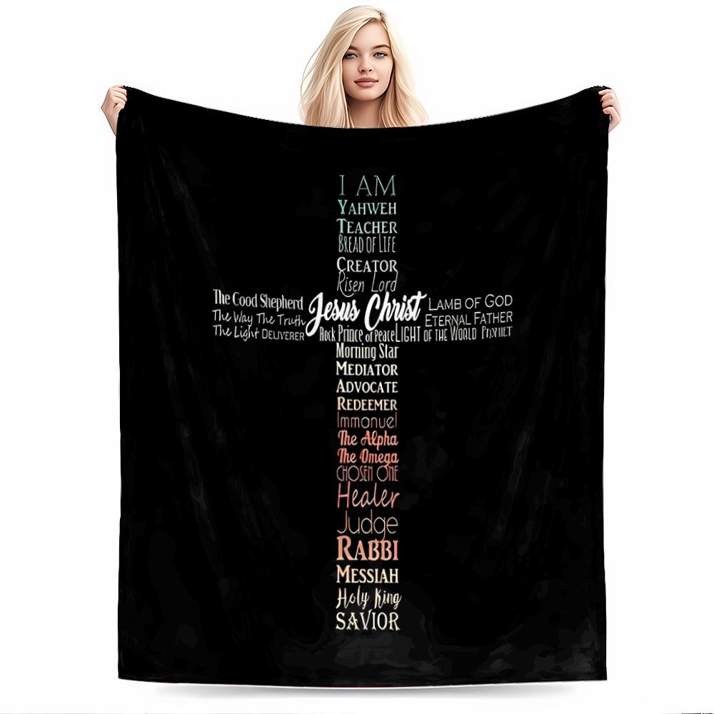 Christian Cross Word Art Keep warm Flannel blanket for bedroom, living room, sofa, and nap