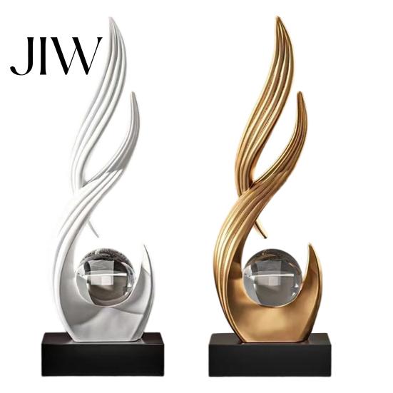 Minimalist Decorative Statue for Entryway Abstract Sculpture with Clear Crystal Ball, Modern Flowing Curve Tabletop Decor Luxury Home Office