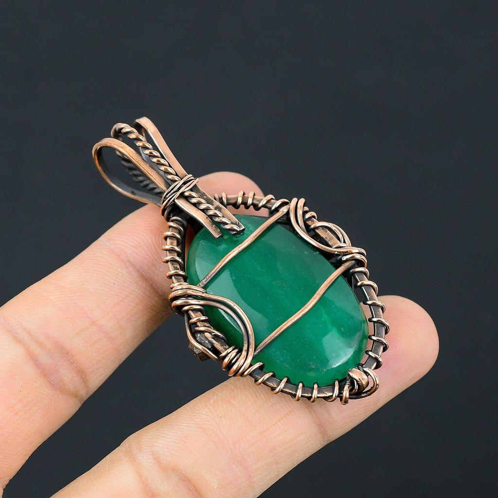 Emerald Pendant, 999 Copper Wire Wrapped Pendant Gemstone Jewelry, Handmade Pendant Amazing Jewelry, Gift For Her