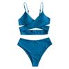 Women's High Waist Two Piece Swimsuit with Cross Wrap Straps Adjustable Spaghetti Straps Bikini Set for Beach Pool Swimwear