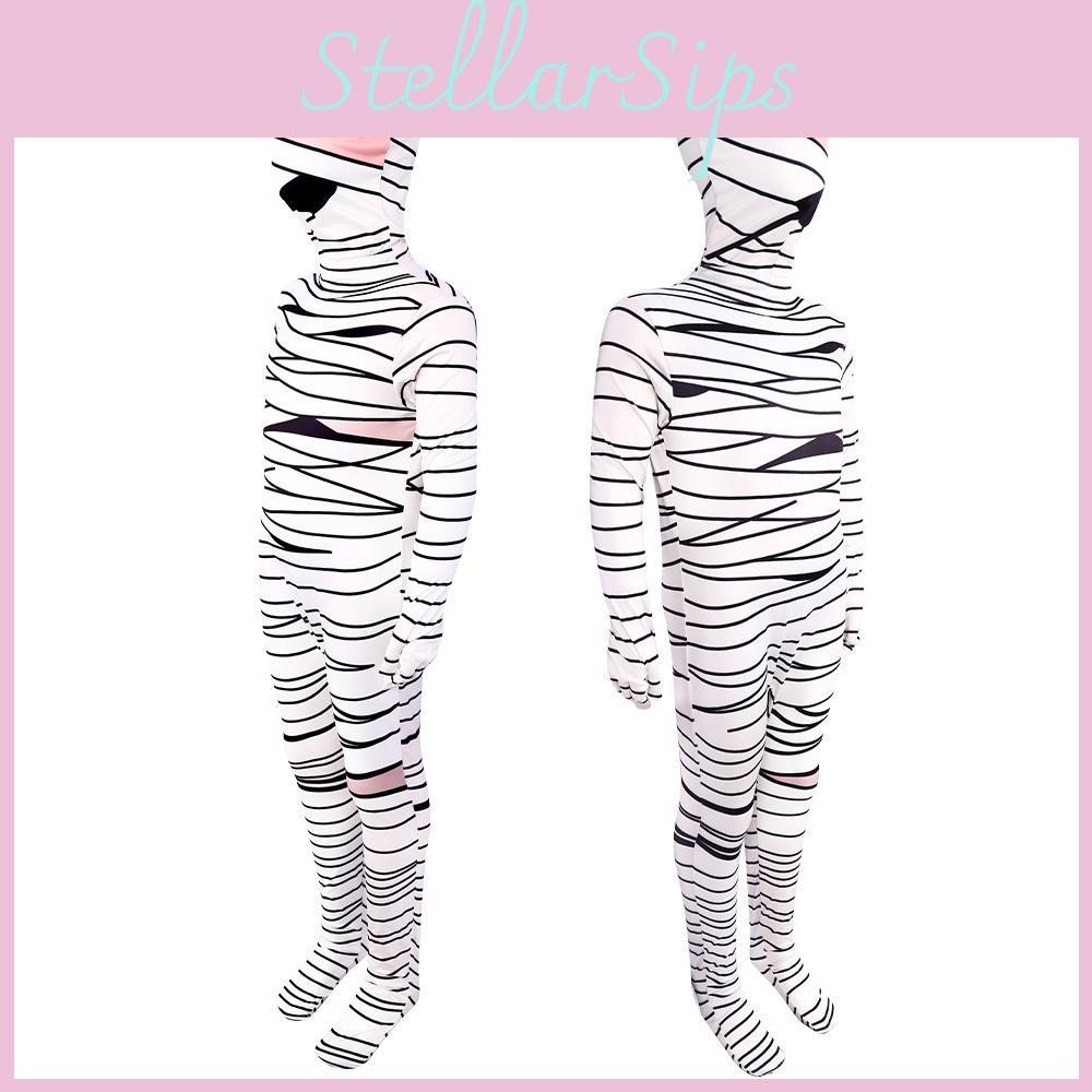 Disfraz de Momia Blanca Aterradora Para Halloween Cosplay Mono Unisex de Poliéster Para Niños