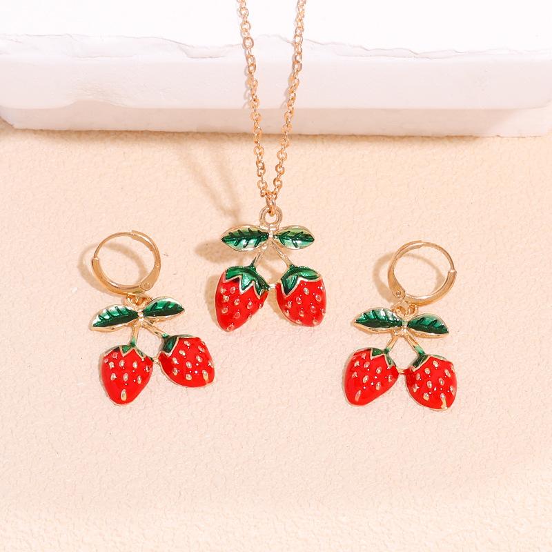 Giappone e Corea amano e affascinante stile ins metallo frutta festa fragola ciliegia collana orecchini set gioielli