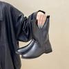 2026  autumn and winter new retro wide tube mid tube western boots with genuine leather women's short boots