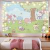 Adorable Sanrio Family Pink Heart Tapestry Kawaii Anime Wall Hanging Decoration Girls Heart Printed Tapestry Super Cute Decorat