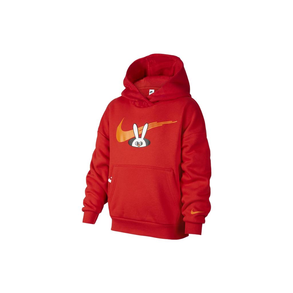 Nike Hoodie Rabbit Year Cny Series Cartoon Rabbit Print Hooded Pullover Long Sleeve Kids Hoodies University-Red FD4076-657