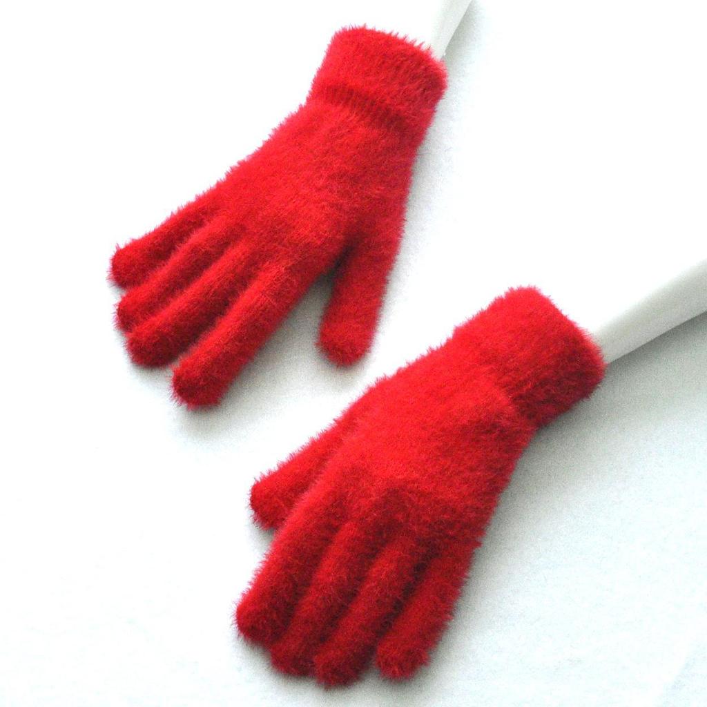 Men Women Winter Thicken Plush Warm Gloves For Student New Solid Color Mink Velvet Knitted Mittens Outdoor Cycling Skiing Gloves