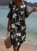 In-Stock Women's Floral V-neck Button Cotton Linen Dress