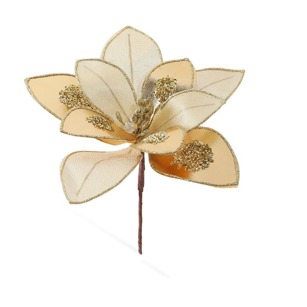 Sparkling Artificial Poinsettia Flower Pick Sequins Christmas Tree Floral Spray Wedding Party