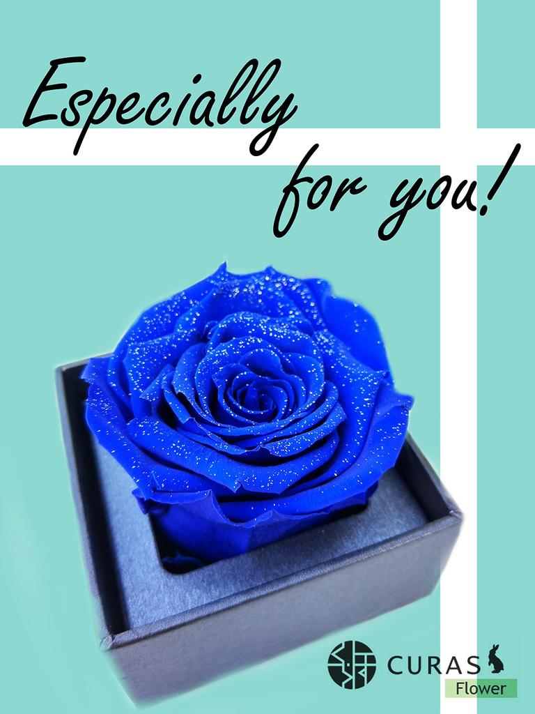 CURAS Preserved Rose Flowers with Natural Diamond and Glitter (Blue, White Box)