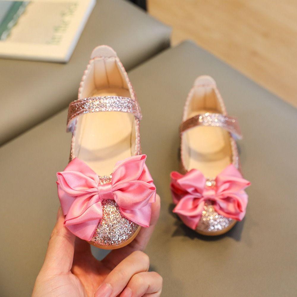 Bow-knot Dance Party Shoes Glitter Leather Shoes Bling Princess Dress Shoes  Girls