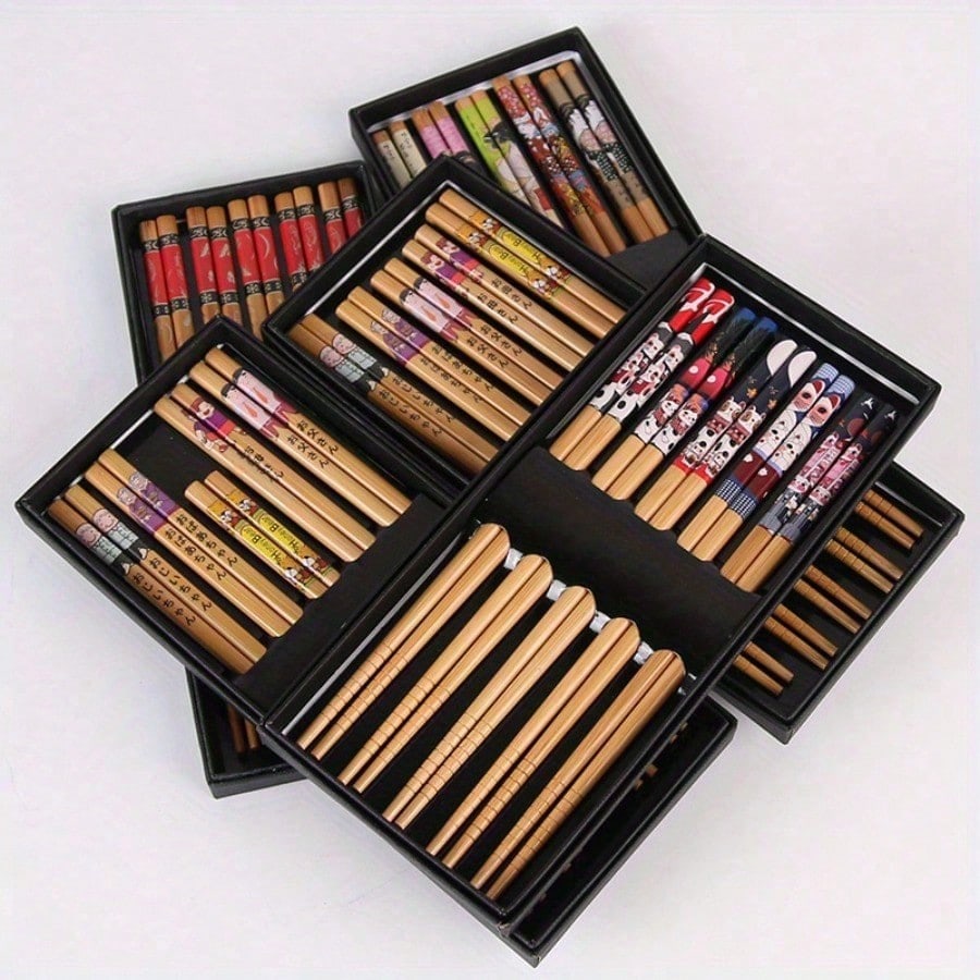 5 Paar wiederverwendbare Essstäbchen für Sushi, rutschfeste Essstäbchen für Lebensmittel, chinesische Essstäbchen, Geschirr, Geschenk, Küchenutensilien