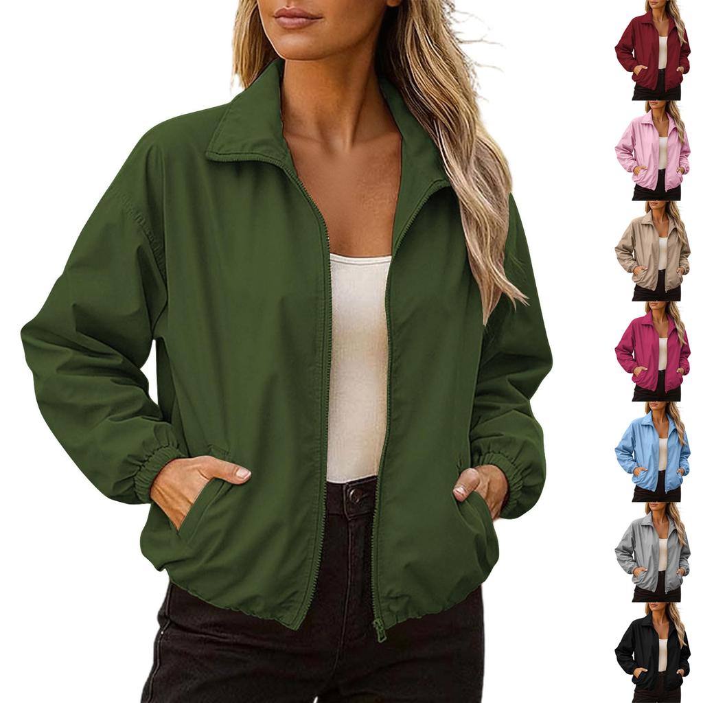 Women's Color Long Sleeve Hooded Zip-Up Jacket with Pockets