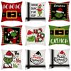 Grinch Linen Throw Pillowcase Holiday Sofa Office Cushion Pillowcase Green Furry Christmas Pillowcase