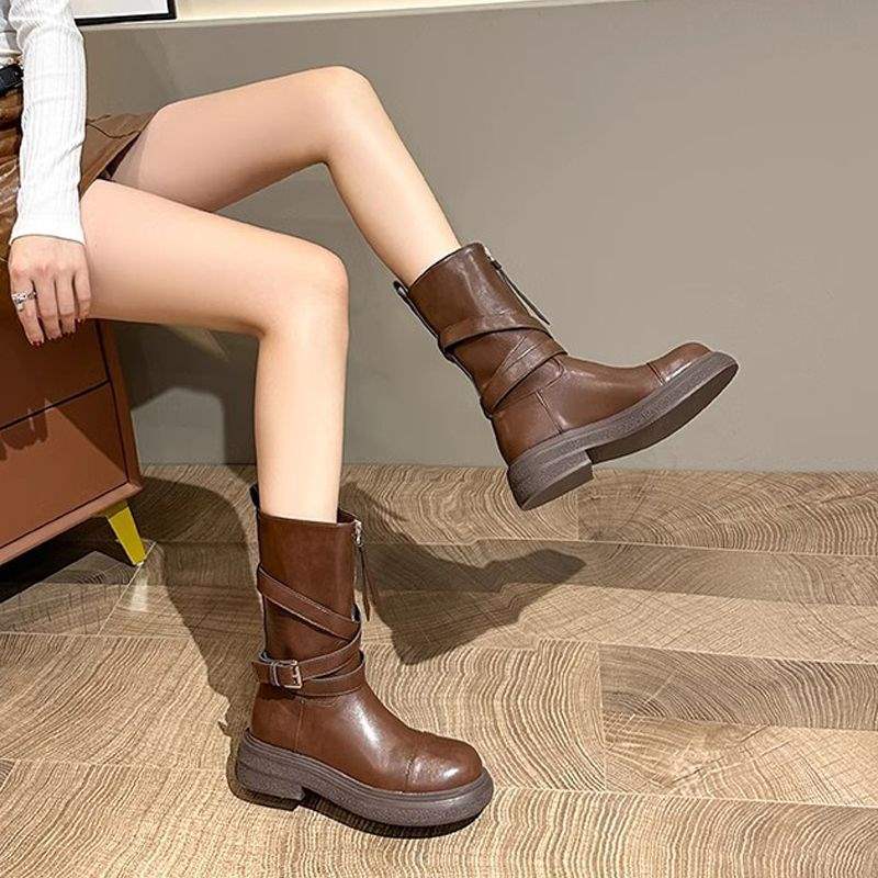Boots Women's 2025 Autumn and Winter Platform Tall Knight Boots Retro Fashion Boots Maillard Boots Medium Boots