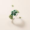 Cute Green Five Petals Flower Ring For Women Glue Dispensing Adjustable Open Ring Handmade Zircon Unisex Accessories Girl Gift