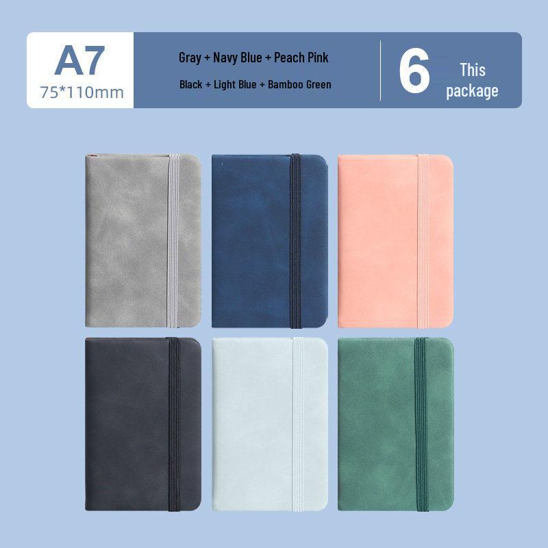 A7 Mini Pocket Notebook with Thick Leather Cover - Retro and Simple Design