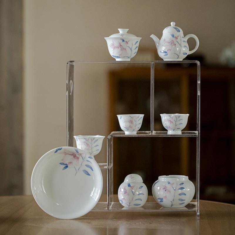 120ml Hand-painted Lily White Porcelain Gaiwan Ancient Tea Tureen Tea Bowl With Lid Kit Tea Maker Cover Bowl Teaset Collection