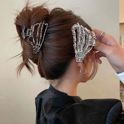 3Pcs Halloween Hair Claw Clips Skeleton Hand Ponytail Holder Skull Skeleton Claw
