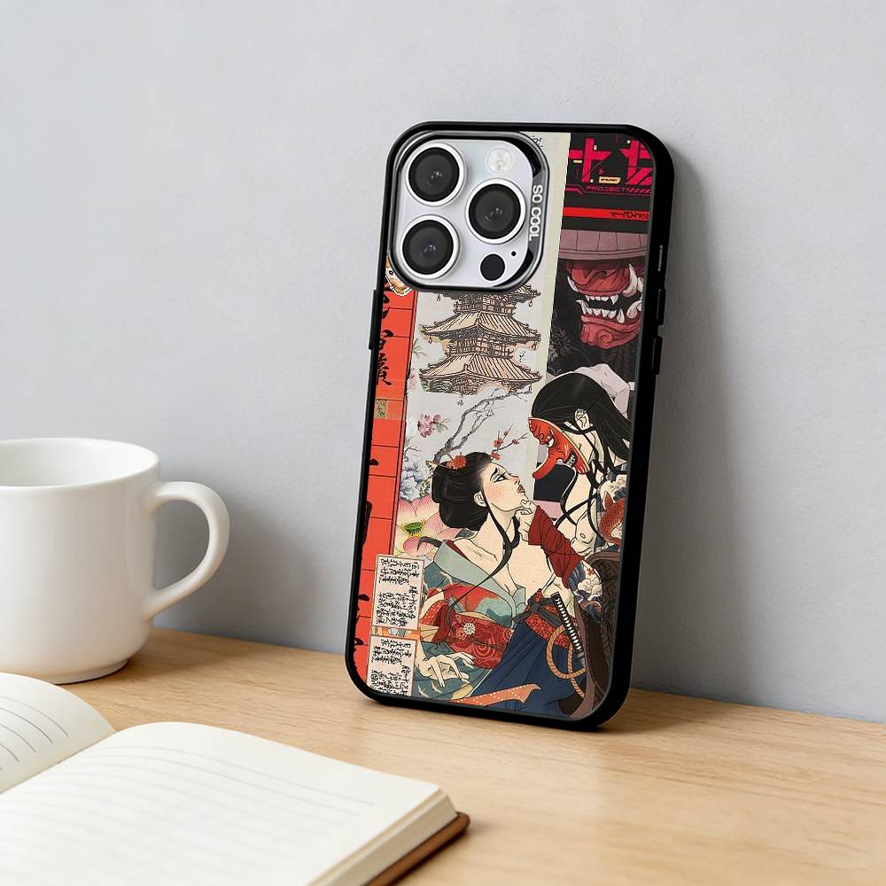 

Retro Collage Japanese Style Pattern Phone Case For iPhone 17,16,15,14,13,12,11 Plus,XS,Colorful Silver Phone case Funda Cover iPhone12PROMAX