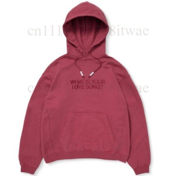 Brick Red Unisex Pullover Hooded Sweatshirt 2026 ARIRANG Letter Embroidery Beaded Drawstring Front Pocket Loose Fit Hoodie