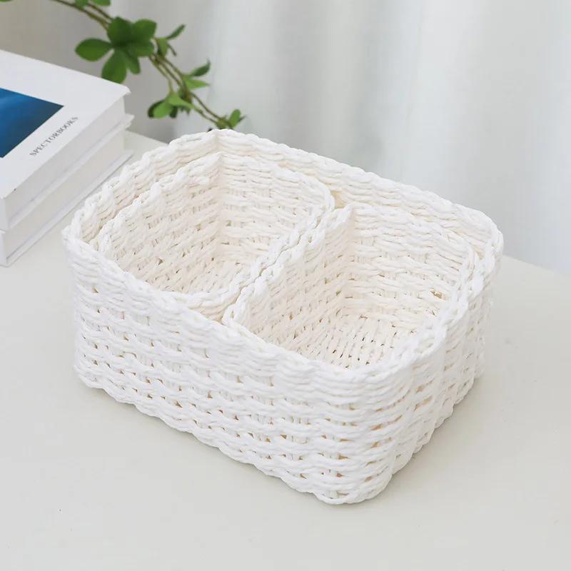 3pcs Handmade Straw Woven Soft Round Paper Rope Storage Basket for Organizing Decorative Storage Bins Office Storage Box