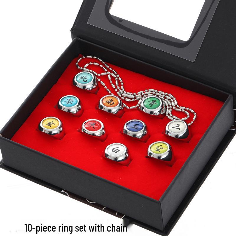 

Набор колец ниндзя: Акацуки Итачи, Пейн Шесть Путей, Орочимару, Киноварь - Аниме Аксессуары Open