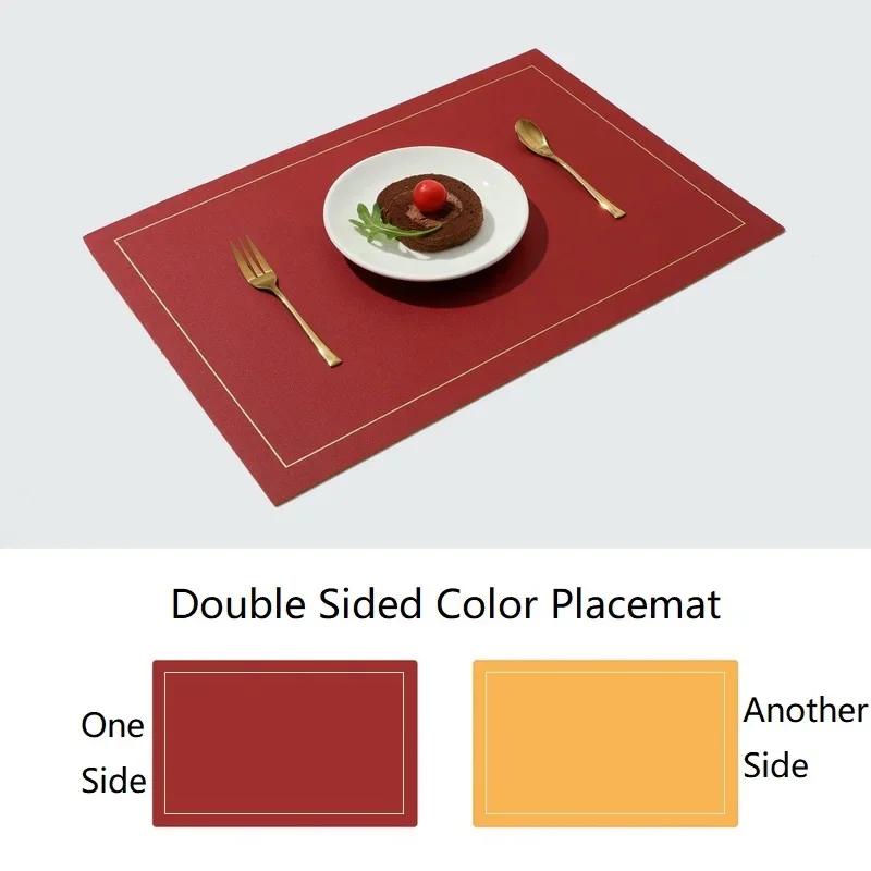 Northern INS PVC Leather Placemat Solid Color Square Heat-Resistant Waterproof Double-Layer Table Mats