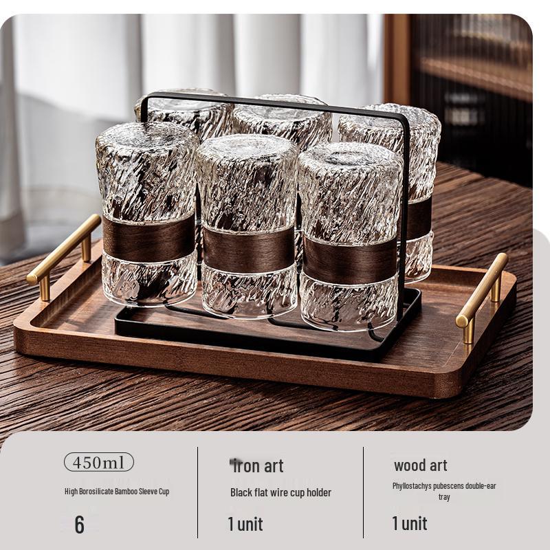 Embossed Glass Water Cup Set for Living Room, High-Temperature Resistant Teaware for Coffee or Beer
