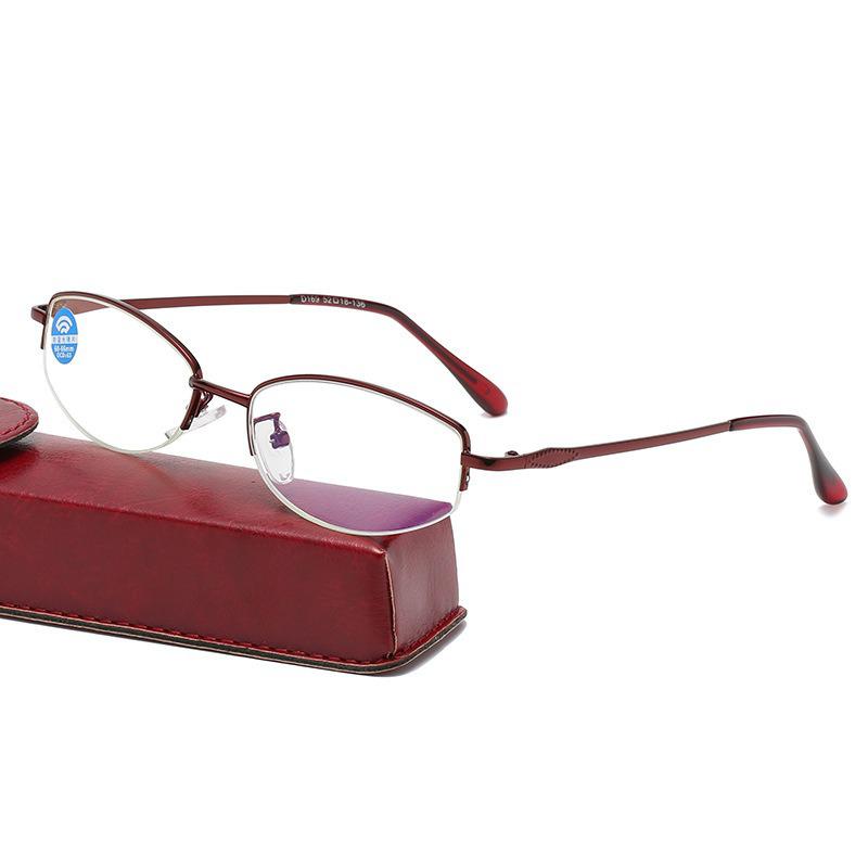 Chic Women's Metal Half-Frame Reading Glasses, HD Eye Protection, Blue Light Blocking, Unisex, Youthful Style