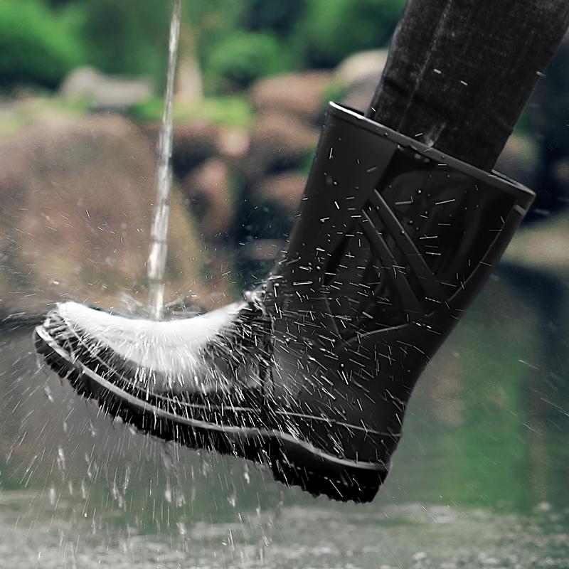 Men's Rain Boots Long Cotton Removable Fishing Kitchen Work Car Wash Waterproof Boots Non-slip Rubber Shoes Men's Water Shoes
