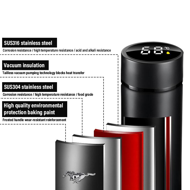 Bærbar Bil Smart Termosflaske Med Temperaturvisning Kaffekopp For Ford Mustang SHELBY GT 500 350 Cabriolet V Mach e Vanntett