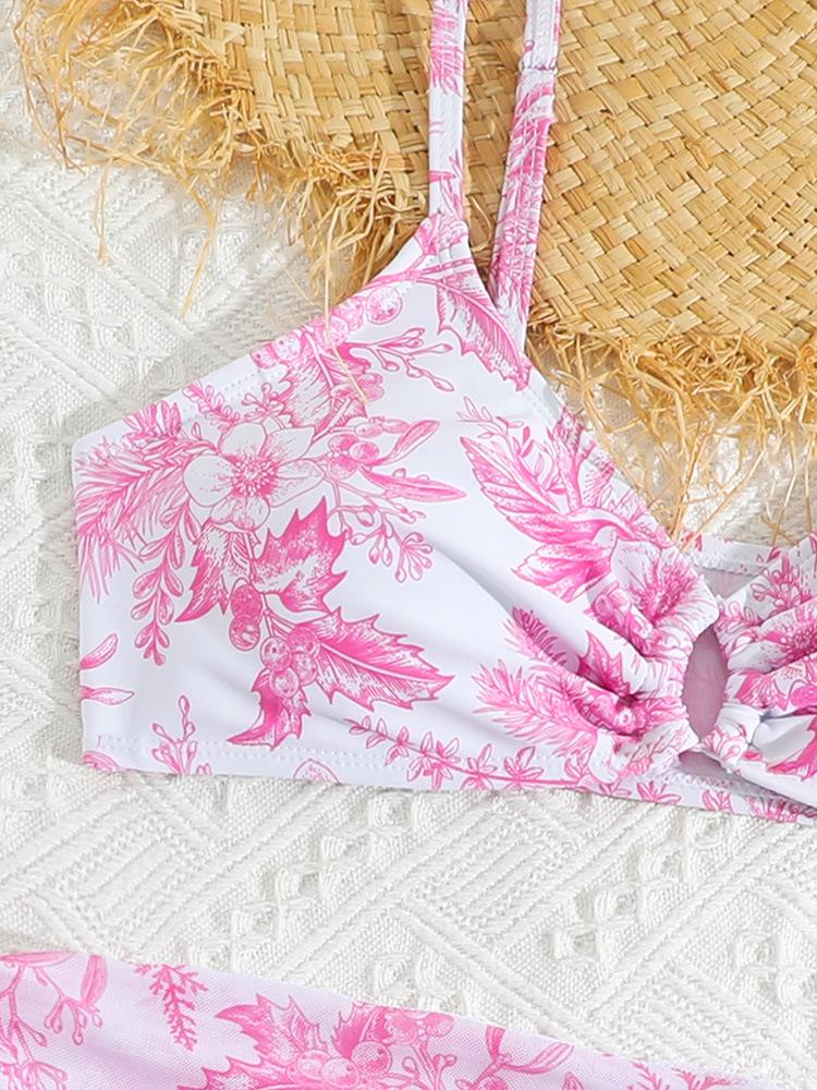 2024 Dívčí evropský a americký potisk síťovaný třídílný plavkový set - Střední a velké velikosti